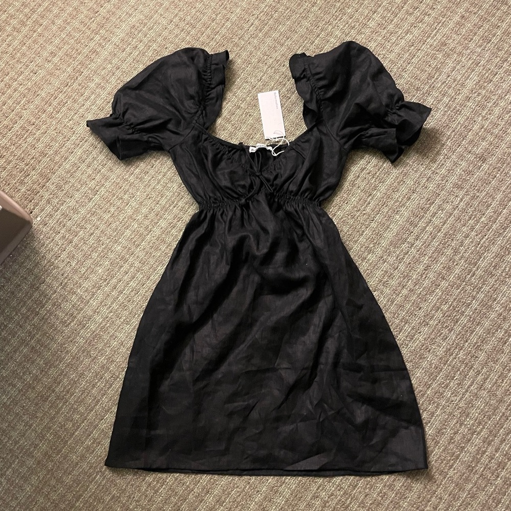 Reformation Black Puff Sleeve Mini Dress